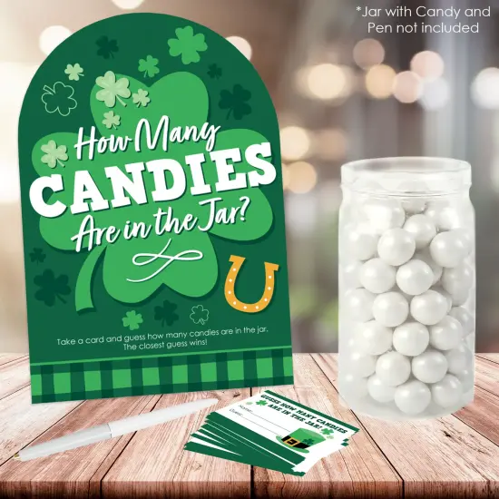 Big Dot of Happiness Shamrock St. Patrick's Day - How Many Candies Saint Paddy&rsquo;s Day Party Game - 1 Stand and 40 Cards - Candy Guessing Game {3}