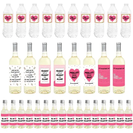 Big Dot of Happiness Be My Galentine - Mini Wine Bottle, Wine Bottle, & Water Bottle Labels - Valentine's Day Party Decor - Beverage Bar Kit - 34 Pcs {1}