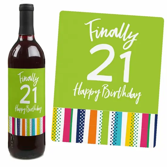 Big Dot of Happiness 21st Birthday - Cheerful Happy Birthday - Colorful Twenty-First Birthday Party Decor - Wine Bottle Label Stickers - Set of 4 {4}