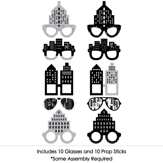 Big Dot of Happiness Nighttime City Skyline Glasses - Paper Card Stock New York Party Photo Booth Props Kit - 10 Count {4}