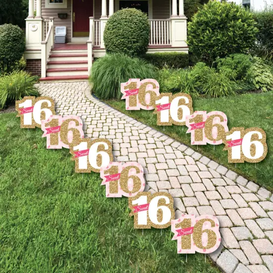Big Dot of Happiness Sweet 16 - Sweet Sixteen Lawn Decorations - Outdoor Birthday Party Yard Decorations - 10 Piece {1}