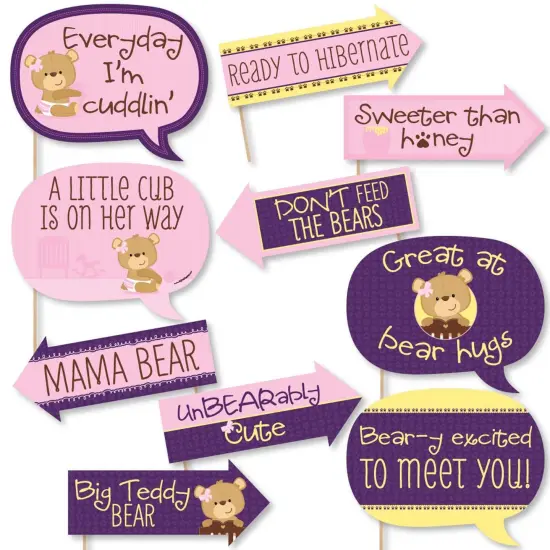Big Dot of Happiness Funny Baby Girl Teddy Bear - Baby Shower Photo Booth Props Kit - 10 Piece {1}
