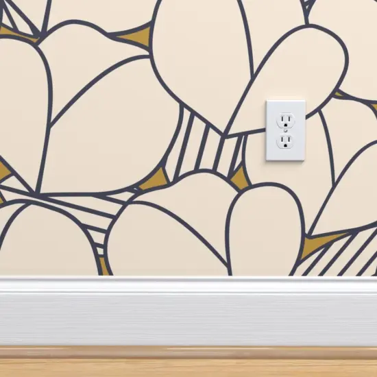 Peel & Stick Wallpaper 2FT Wide Modern Flower Tulip Floral Geometric Art Deco Beige Navy Bold Lines Feminine Large Scale Ginger Ochre Custom Removable Wallpaper by Spoonflower {4}