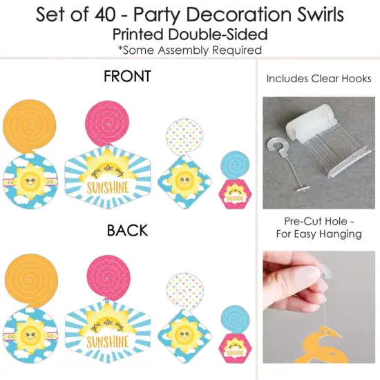 Big Dot of Happiness You Are My Sunshine - Baby Shower or Birthday Party Hanging Decor - Party Decoration Swirls - Set of 40 {7}