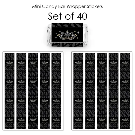 Big Dot of Happiness Masquerade - Mini Candy Bar Wrapper Stickers - Mask Party Small Favors - 40 Count {4}