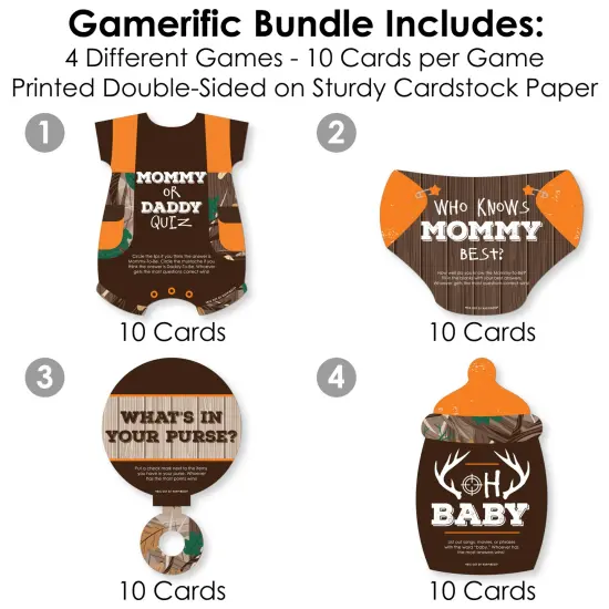 Big Dot of Happiness Gone Hunting - 4 Deer Hunting Camo Baby Shower Games - 10 Cards Each - Gamerific Bundle {4}
