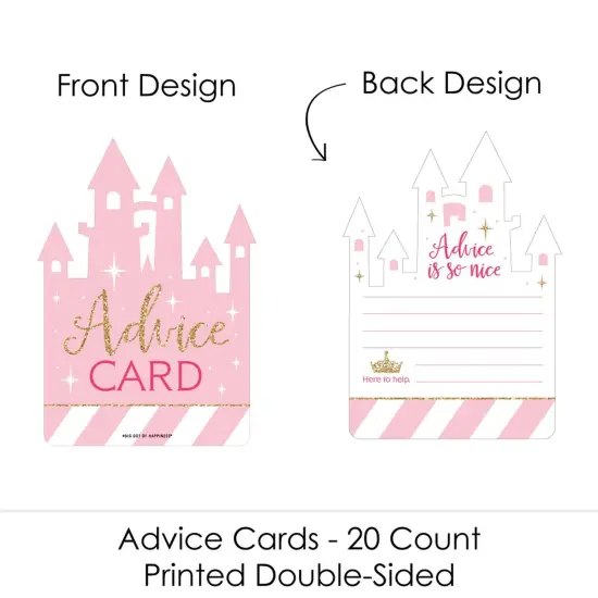 Big Dot of Happiness Little Princess Crown - Castle Wish Card Pink and Gold Princess Baby Shower Activities - Shaped Advice Cards Game - Set of 20 {4}
