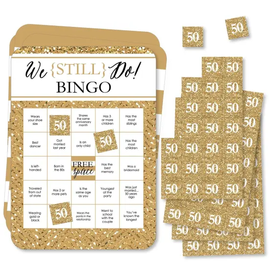 Big Dot of Happiness We Still Do - 50th Wedding Anniversary -&nbsp; Find the Guest Bingo Cards and Markers - Anniversary Party Bingo Game - Set of 18 {1}