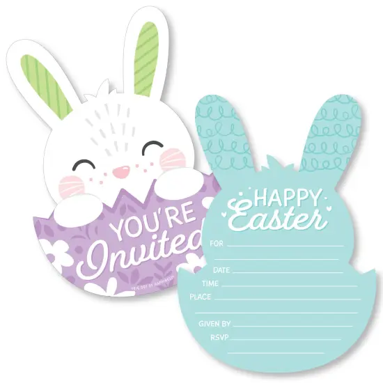 Big Dot of Happiness Spring Easter Bunny - Shaped Fill-In Invitations - Happy Easter Party Invitation Cards with Envelopes - Set of 12 {1}