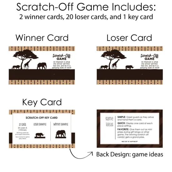 Big Dot of Happiness Wild Safari - African Jungle Adventure Birthday Party or Baby Shower Game Scratch Off Cards - 22 Count {6}