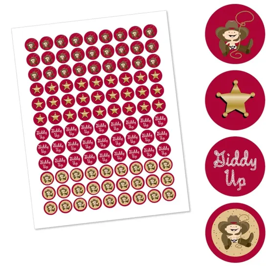 Big Dot of Happiness Little Cowboy - Western Party Round Candy Sticker Favors - Labels Fits Chocolate Candy (1 sheet of 108) {3}
