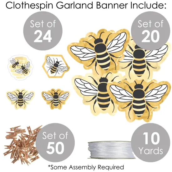 Big Dot of Happiness Little Bumblebee - Bee Baby Shower or Birthday Party DIY Decorations - Clothespin Garland Banner - 44 Pieces {6}