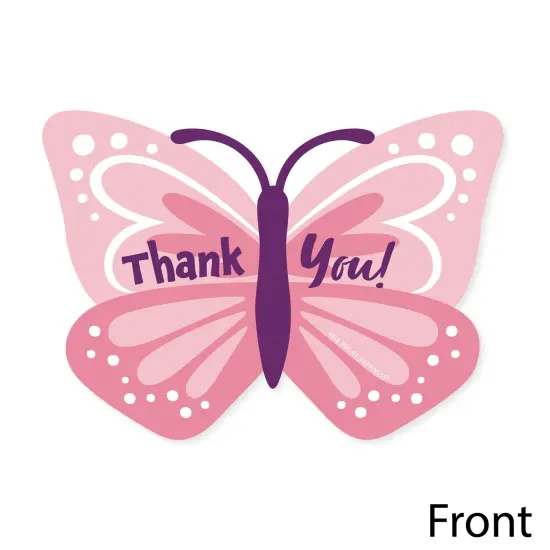 Big Dot of Happiness Beautiful Butterfly - Shaped Thank You Cards Floral Baby Shower or Birthday Party Thank You Note Cards with Envelopes - Set of 12 {5}