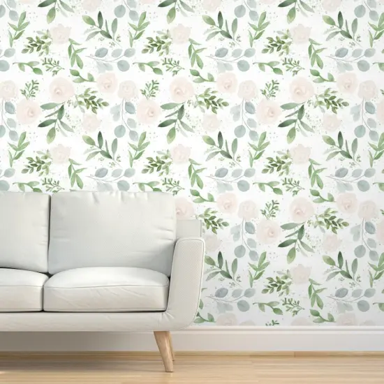 Pre-Pasted Wallpaper 2FT Wide Floral Watercolor Botanical Garden Wedding Custom Pre-pasted Wallpaper by Spoonflower {5}