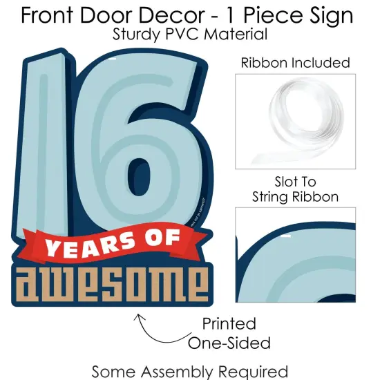 Big Dot of Happiness Boy 16th Birthday - Hanging Porch Sweet Sixteen Birthday Party Outdoor Decorations - Front Door Decor - 1 Piece Sign {6}