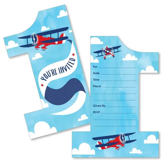 Big Dot of Happiness 1st Birthday Taking Flight - Airplane - Shaped Fill-in Invites - First Birthday Party Invitation Cards with Envelopes - Set of 12 {1}