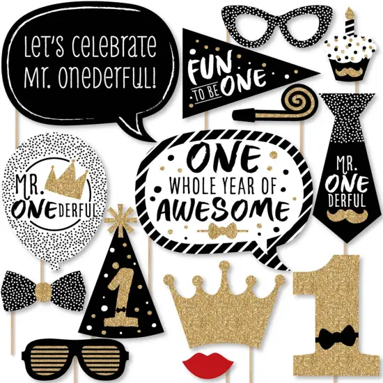 Big Dot of Happiness 1st Birthday Little Mr. Onederful - Boy First Birthday Party Photo Booth Props Kit - 20 Count {1}