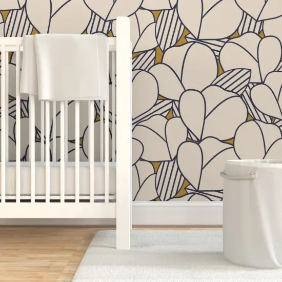 Pre-Pasted Wallpaper 2FT Wide Modern Flower Tulip Floral Geometric Art Deco Beige Navy Bold Lines Feminine Large Scale Ginger Ochre Custom Pre-pasted Wallpaper by Spoonflower {7}