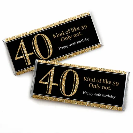 Big Dot of Happiness Adult 40th Birthday - Gold - Candy Bar Wrappers Birthday Party Favors - Set of 24 {1}