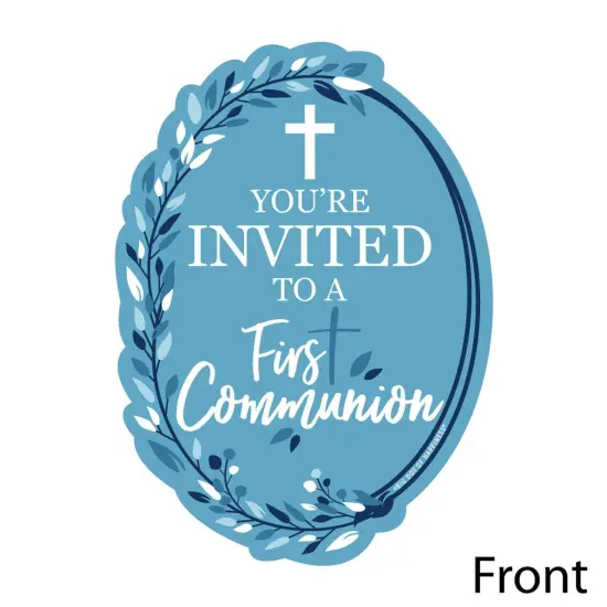 Big Dot of Happiness First Communion Blue Elegant Cross - Shaped Fill-in Invitations - Religious Party Invitation Cards with Envelopes - Set of 12 {3}
