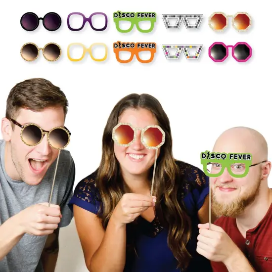 Big Dot of Happiness 70's Disco Glasses - Paper Card Stock 1970s Disco Fever Party Photo Booth Props Kit - 10 Count {3}