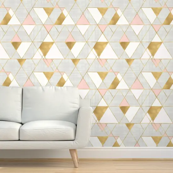 Pre-Pasted Wallpaper 2FT Wide Mod, Triangle, Geometric, Gold, Blush, Pink, Neutral, Modern Custom Pre-pasted Wallpaper by Spoonflower {5}