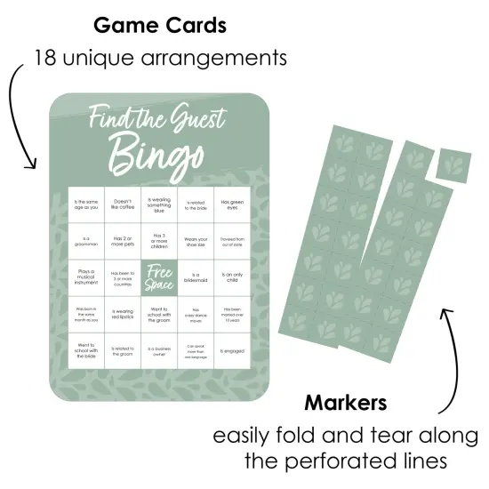 Big Dot of Happiness Sage Green Elegantly Simple - Find the Guest Bingo Cards and Markers - Wedding & Bridal Shower Bingo GameSet of 18 {3}
