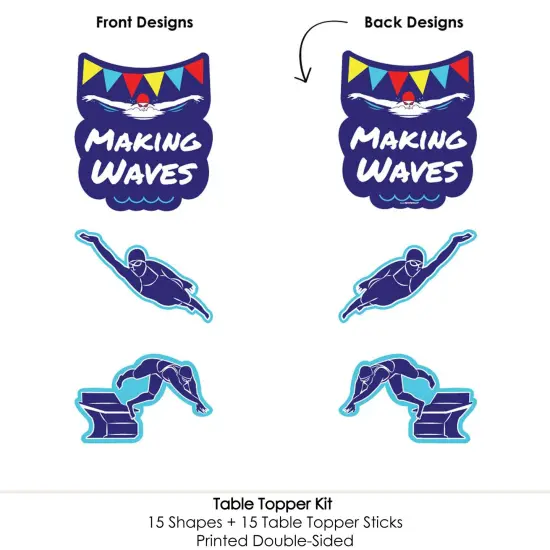 Big Dot of Happiness Making Waves - Swim Team - Swimming Party or Birthday Party Centerpiece Sticks - Table Toppers - Set of 15 {6}