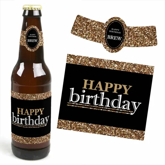 Big Dot of Happiness Adult Happy Birthday - Gold - Birthday Party Decorations for Women and Men - 6 Beer Bottle Label Stickers and 1 Carrier {4}