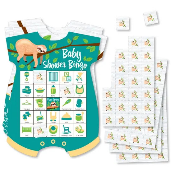 Big Dot of Happiness Let's Hang - Sloth - Picture Bingo Cards and Markers - Baby Shower Shaped Bingo Game - Set of 18 {1}