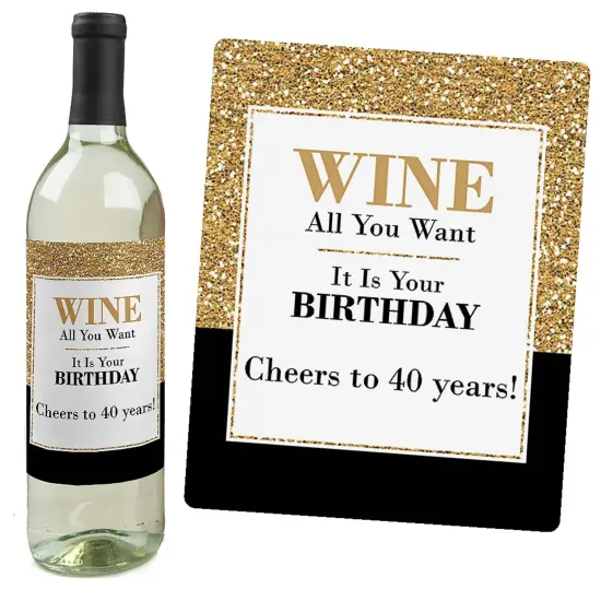 Big Dot of Happiness Adult 40th Birthday - Gold - Birthday Party Gift for Women and Men - Wine Bottle Label Stickers - Set of 4 {6}