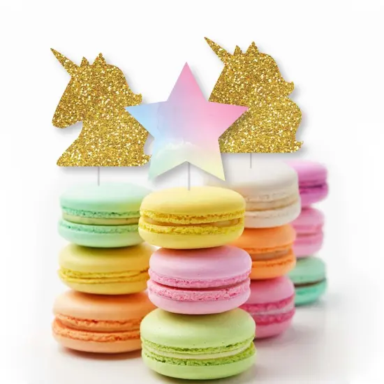 Big Dot of Happiness Rainbow Unicorn - Dessert Cupcake Toppers - Magical Unicorn Baby Shower or Birthday Party Clear Treat Picks - Set of 24 {6}