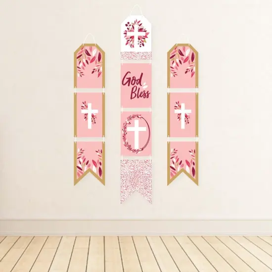 Big Dot of Happiness Pink Elegant Cross - Hanging Vertical Paper Door Banners - Girl Religious Party Wall Decoration Kit - Indoor Door Decor {4}