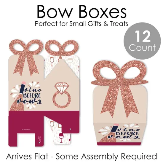 Big Dot of Happiness Vino Before Vows - Square Favor Gift Boxes - Winery Bridal Shower or Bachelorette Party Bow Boxes - Set of 12 {7}