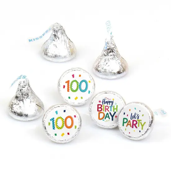 Big Dot of Happiness 100th Birthday Cheerful Happy Birthday - One Hundredth Round Candy Sticker Favors - Labels Fits Chocolate Candy (1 sheet of 108) {1}