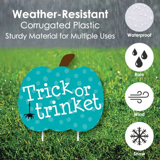 Big Dot of Happiness Teal Pumpkin - Lawn Decorations - Outdoor Halloween Allergy Friendly Trick or Trinket Yard Decorations - 10 Piece {6}