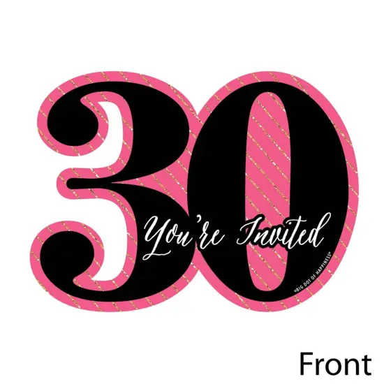 Big Dot of Happiness Chic 30th Birthday - Pink, Black and Gold - Shaped Fill-in Invites - Birthday Party Invitation Cards with Envelopes - Set of 12 {4}