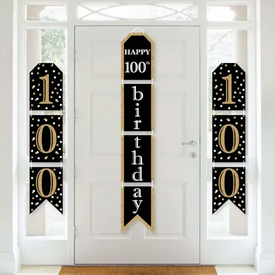 Big Dot of Happiness Adult 100th Birthday - Gold - Hanging Vertical Paper Door Banners - Birthday Party Wall Decoration Kit - Indoor Door Decor {1}