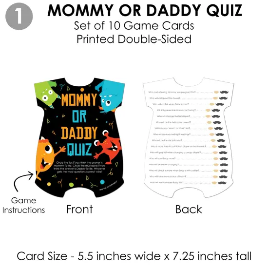 Big Dot of Happiness Monster Bash - 4 Little Monster Baby Shower Games - 10 Cards Each - Gamerific Bundle {6}