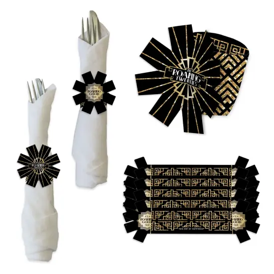 Big Dot of Happiness Roaring 20&rsquo;s - 1920s Art Deco Jazz Party Paper Napkin Holder - Napkin Rings - Set of 24 {1}