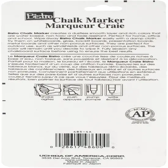 Uchida Bistro Chalk Marker Extra Fine Point Set 4/Pkg-Fluorescents -Blue, Green, Yellow & Pink {3}