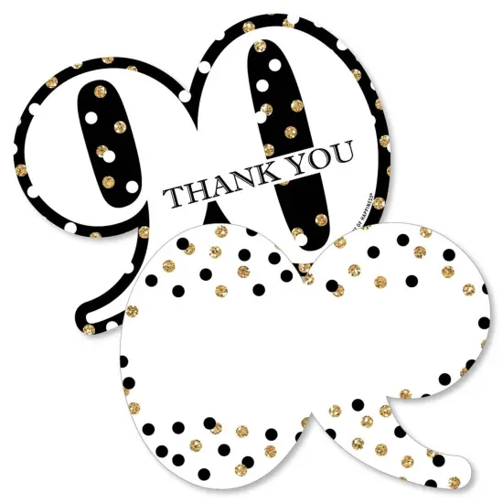 Big Dot of Happiness Adult 90th Birthday - Gold - Shaped Thank You Cards - Birthday Party Thank You Note Cards with Envelopes - Set of 12 {1}