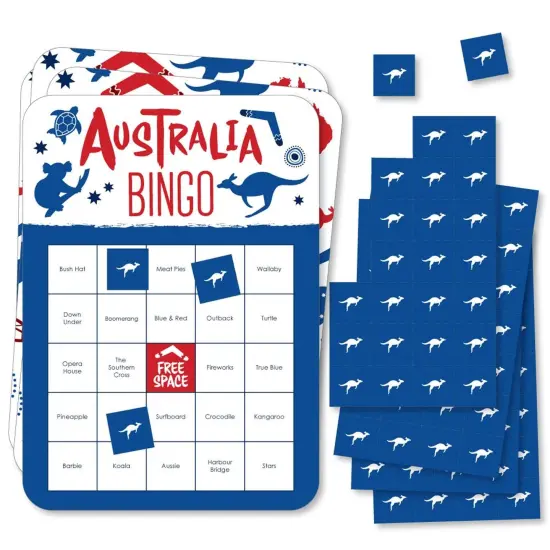 Big Dot of Happiness Australia Day - Bar Bingo Cards and Markers - G'Day Mate Aussie Party Shaped Bingo Game - Set of 18 {1}