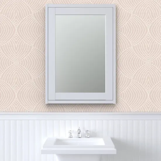 Pre-Pasted Wallpaper 2FT Wide Neutral Pink Faux Woven Look Art Deco Inspired Hand Drawn Lines Textured Custom Pre-pasted Wallpaper by Spoonflower {6}