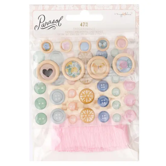 Maggie Holmes Parasol Embellishment Mix 72/Pkg-Buttons, Dots, Ribbon & Twine {1}