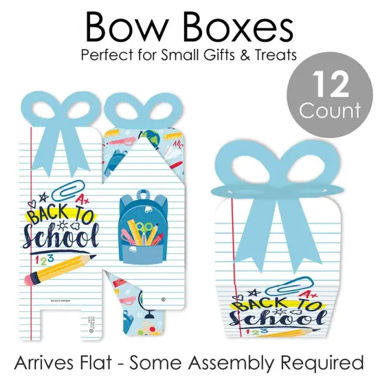 Big Dot of Happiness Back to School - Square Favor Gift Boxes - First Day of School Classroom Decorations Bow Boxes - Set of 12 {7}