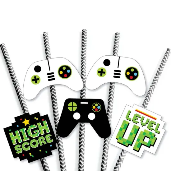 Big Dot of Happiness Game Zone - Paper Straw Decor - Pixel Video Game Party or Birthday Party Striped Decorative Straws - Set of 24 {7}