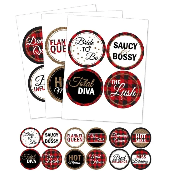 Big Dot of Happiness Flannel Fling Before the Ring - Buffalo Plaid Bachelorette Party Badges Sticker Set of 12 {3}