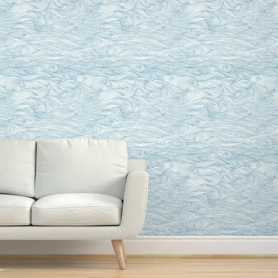 Peel & Stick Wallpaper 2FT Wide Abstract Blue Waves Lines Swirls Water Like Geometric Nautical Custom Removable Wallpaper by Spoonflower {5}