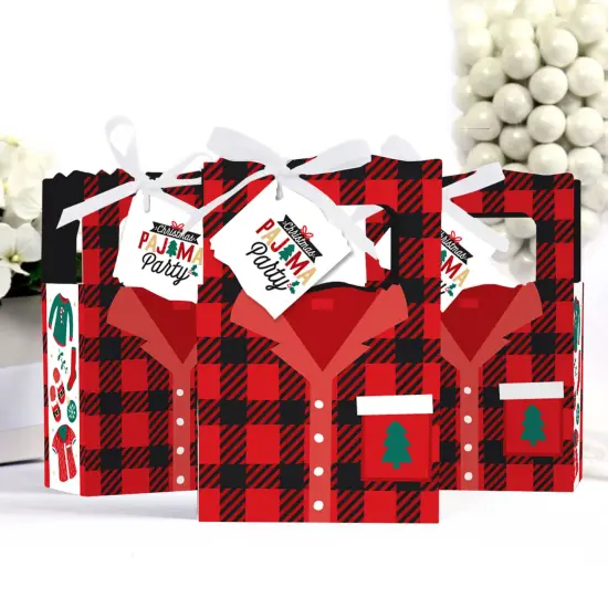 Big Dot of Happiness Christmas Pajamas - Holiday Plaid PJ Party Favor Boxes - Set of 12 {4}